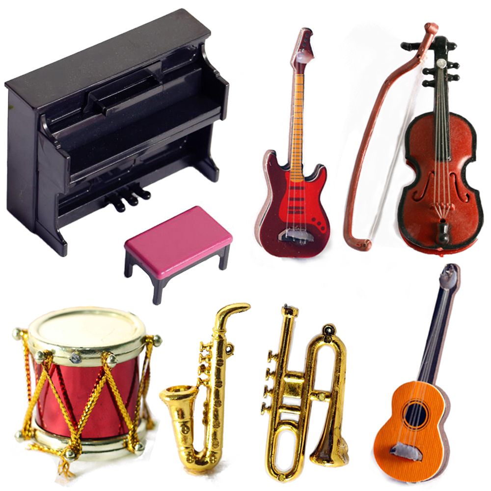 Musical Instruments Cartoon - Instrumentos musicales de muñeca en miniatura,